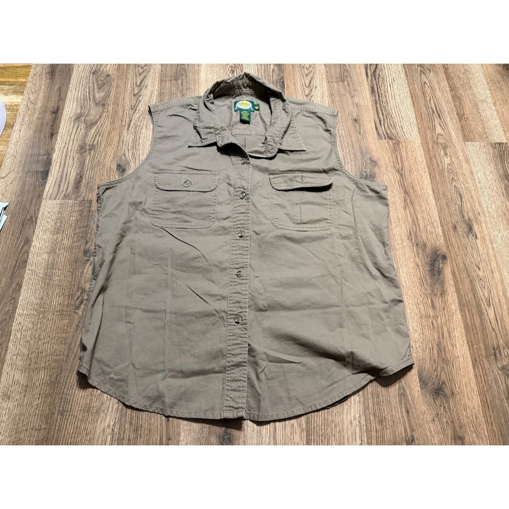 Cabela's Button Up Shirt Womens Size 2XL Brown Sleeveless Cotton Utility Safari